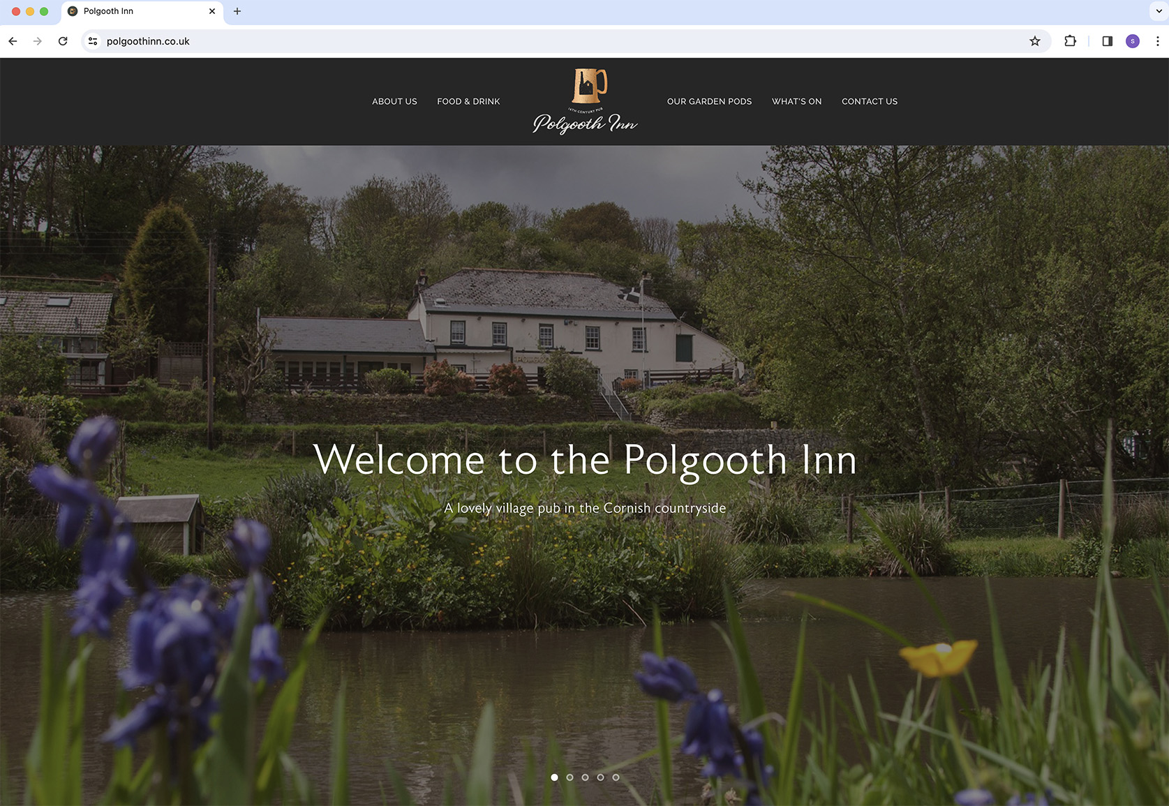 Image shows the homepage of the Polgooth Inn website