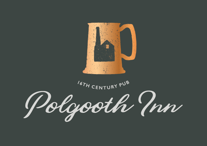 Image shows a dark grey background with the Polgooth Inn logo graphic on it