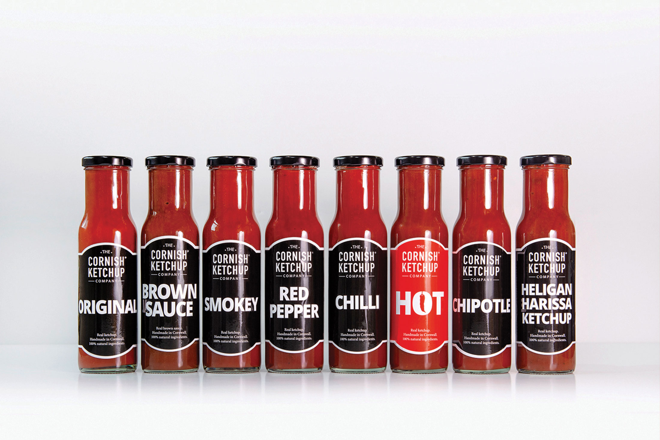 8 bottles of Cornish Ketchup in a row
