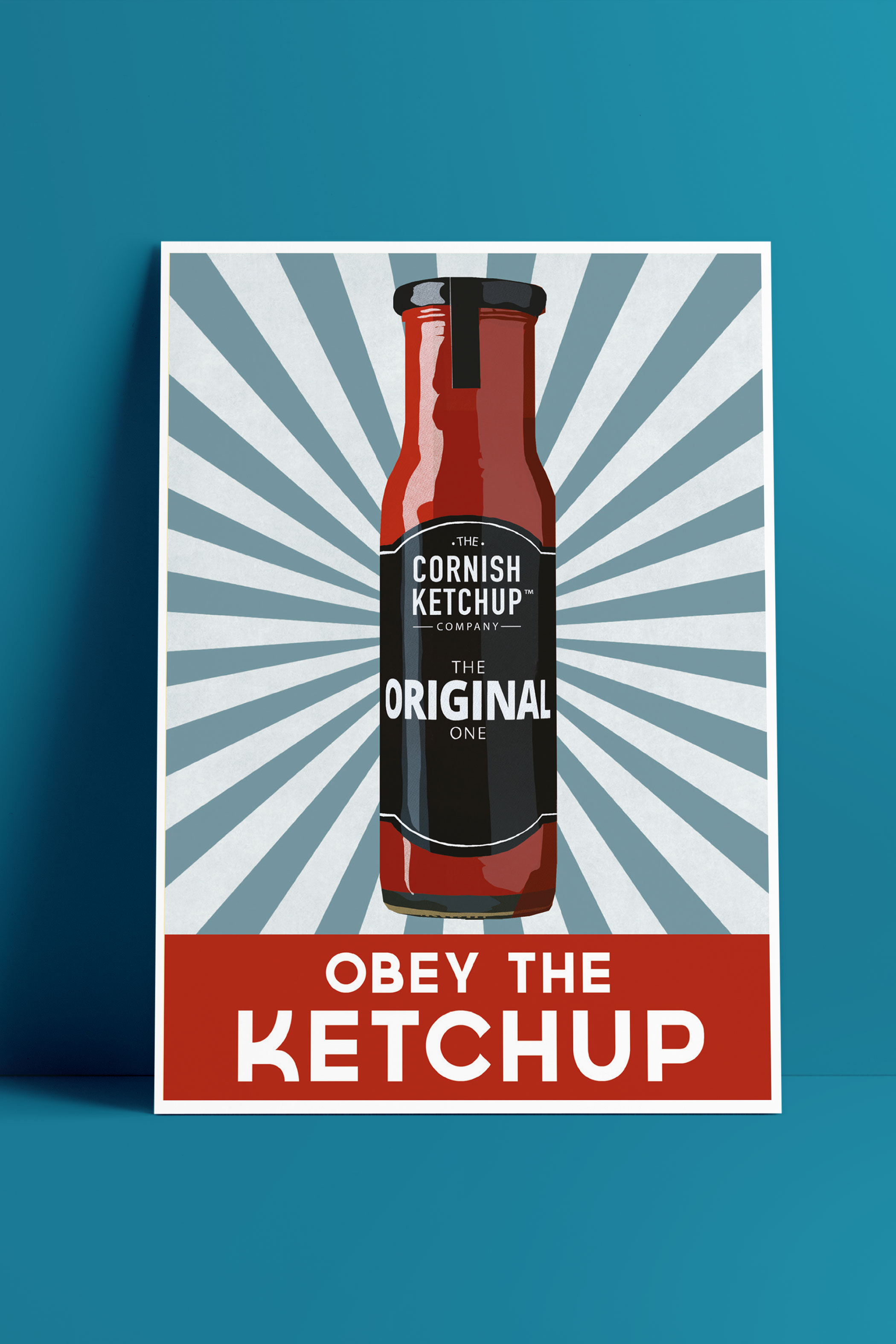 poster design with large bottle of original ketchup and text reading 'obey the ketchup'