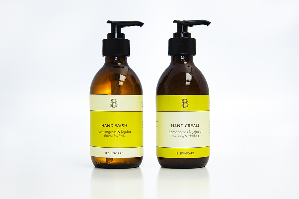 B Skincare label design for hand wash and hand cream